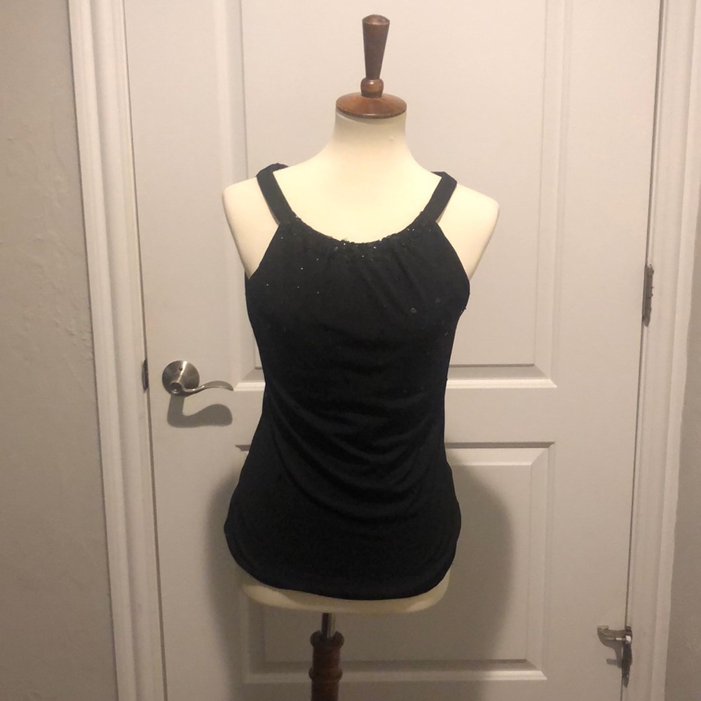 Ann Taylor black beaded shell shirt